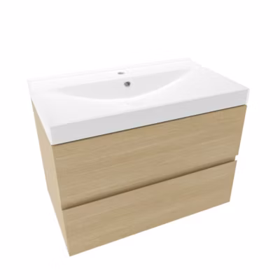 Set meuble de salle de bain mural 80x50x45,5 cm + lavabo en céramique 81×46 cm, bois clair/ blanc (VERONA80SDU3)