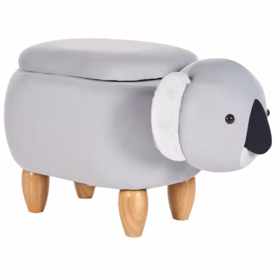 Tabouret de rangement animal COALA Velours Gris clair Koala