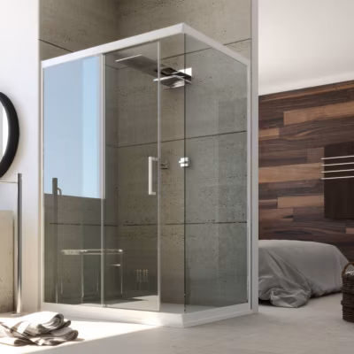 Cabine Douche en PVC 80×100 CM H200 Transparent mod. Glax Profil Blanc