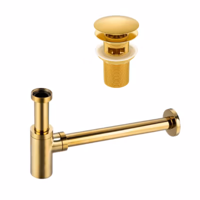 BALNEO – ensemble bonde de lavabo Klik Klak A avec trop-plein doré + siphon rond doré en laiton – kit pour lavabo