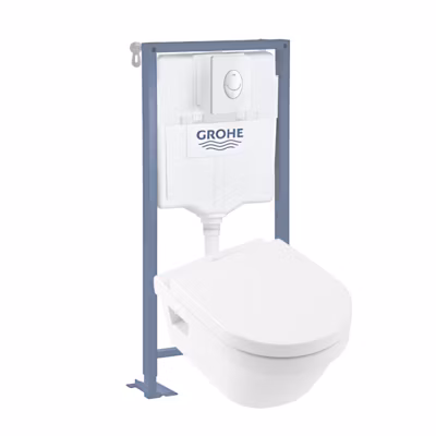 Pack WC suspendu sans bride VILLEROY ET BOCH Architectura + abattant + plaque blanche + bâti Grohe