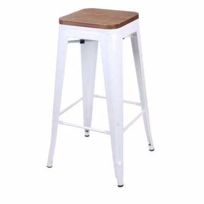 Lot de 4 tabourets de bar style vintage en métal, coloris blanc mat  Collection LIVE