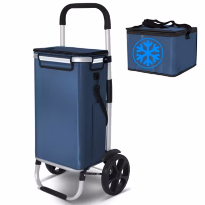 Chariot de course pliable aluminium 2 roues avec sac isotherme bleu marine VOUNOT