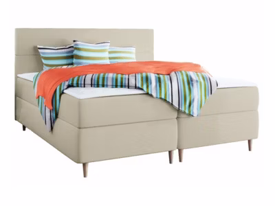 Lit continental Memphis 135, Double, Brun clair, Tissu, Disponible
