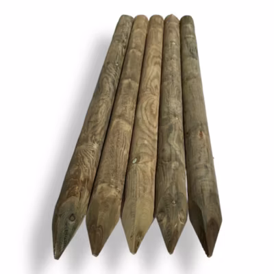 Pack de 5 poteaux ronds en pin traité et calibré de 100×1500 mm avec pointe