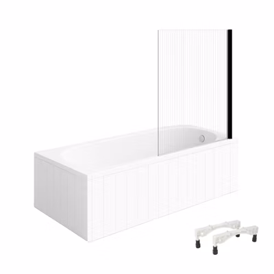 Baignoire droite avec pieds 170 x 75 cm VILLEROY & BOCH O.Novo Blanc + Pare bain droite AURYS Raywall noir mat