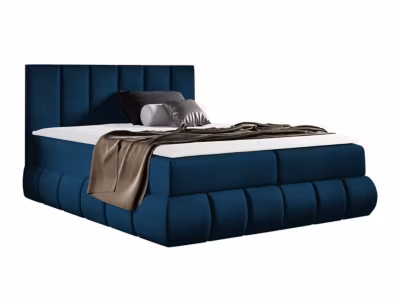 Lit continental Baltimore 152, Double, Bleu, Tissu, Disponible