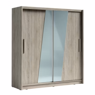 Armoire 2 portes coulissantes avec miroir oblique 205 cm – chene sonoma – Collection BAHIA