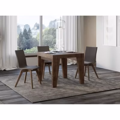 Table carrée extensible 4 à 10 personnes L 90 à 246 cm bois marron Naxo 2 pieds