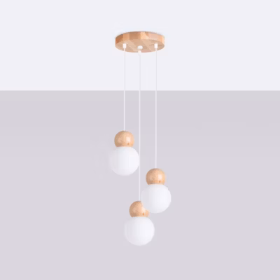 Lampe suspendue en verre/bois 3 ampoules 4000K – 31x31x124cm Sollux