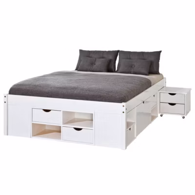 ALASKA – Lit 160x200cm multi-rangement Vernis Blanc