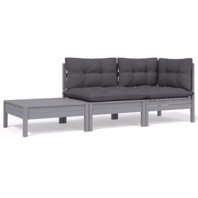 vidaXL Bois de Pin Massif Salon de Jardin 3 pcs avec Coussins Mobilier de Patio Meubles d&rsquo;Extérieur Mobilier de Jardin 806672