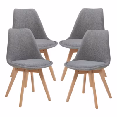 Lot de 4 chaises de salle à manger Fläten bouclé gris en.casa