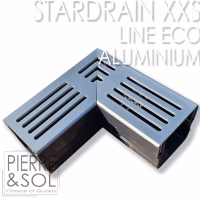 Caniveau XXS MINI L 6,5 cm Grille aluminium – StarDrain – LINE ECO –       Élément d&rsquo;angle