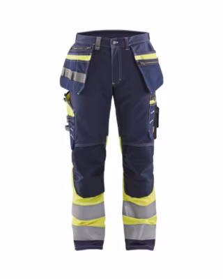 Pantalon haute visibilité slim stretch Blaklader marine/jaune fluo – genoux Cordura, poches multiples