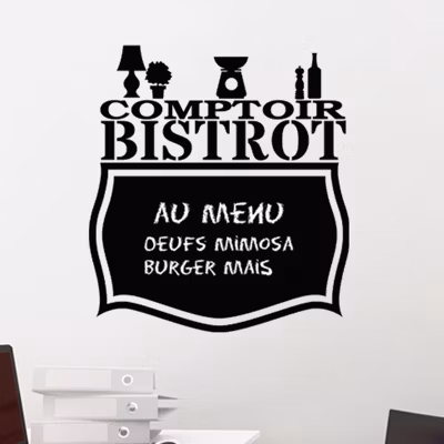 Sticker ardoise tableau noir – stickers muraux adhésif effaçable – COMPTOIR BISTROT – 40x35cm
