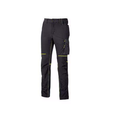 Pantalon Slim Fit U-POWER : taille élastique, bavette lombaire, poches outils, bas 600D, zip YKK.