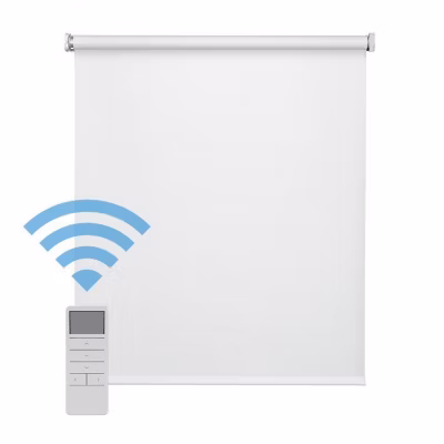 Easydeco – Store Enrouleur motorisé à batterie Blackout- Occultant – Blanc – 150 x 190 cm
