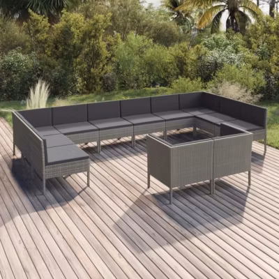 vidaXL Salon de jardin 12 pcs avec coussins Résine tressée Gris