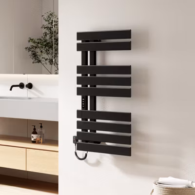 EMKE Sèche-Serviettes Électrique de salle de bain 1000 x 500 mm, Porte-serviettes chauffant électrique, Noir 350W