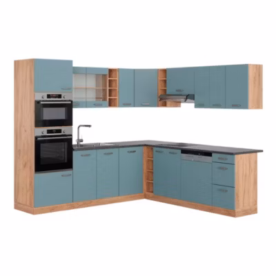 Vicco Cuisine en angle Bleu-gris/chêne doré 237x247cm , PT Anthracite