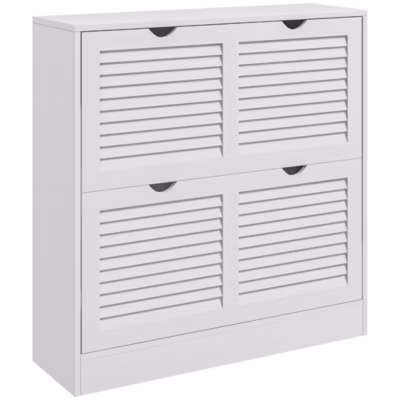 Meuble à chaussures design 2 portes persiennes – max. 16 paires – MDF blanc