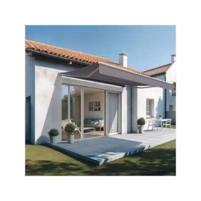 Store banne loggia LIEBE 2,45 x 1,50m (Motorisé et Interrupteur – Gris clair – Blanc)