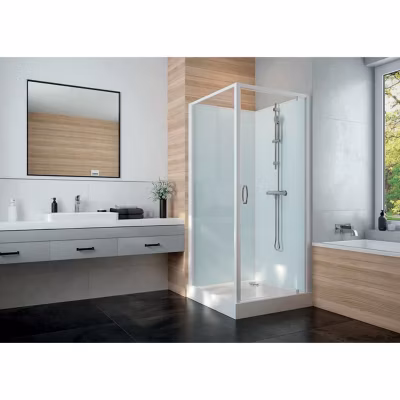 Cabine de douche Izi Glass2 Leda – Carrée – Portes pivotantes – Verre transparent – 90 x 90 cm