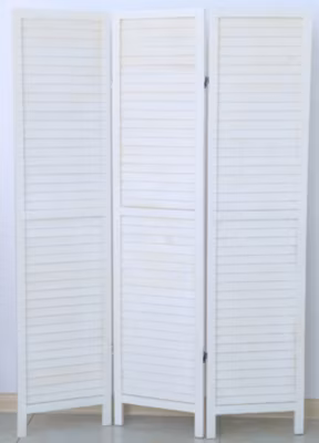 Paravent persienne de 3 pans en bois, coloris blanc lasuré Effet brocante- Dim : H170 x L120cm
