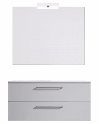 Ensemble de salle de bain meuble suspendu 100cm DOUBLE CLASSIC blanc brillant – Vasque – Miroir – Applique