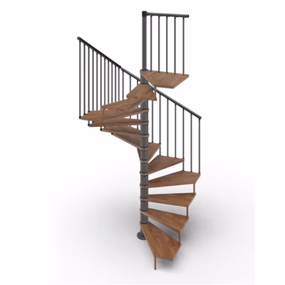 Escalier colimaçon 13 marches – Haut. à franchir 2.67 à 3.12m – Diam. 160cm – Trémie carrée – Struct. Anthracite / marches Noyer –