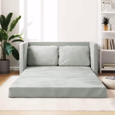 ZMH Canapé-lit 2 en 1 gris clair 122x204x55 cm velours