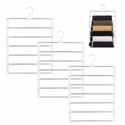Cintres pantalons lot de 3  pliables en acier inox antidérapant, 7 couches, crochet 360, pour vêtements et accessoires