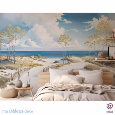 Papier peint Dune, Arbres et mer, Sud ouest, Aquarelle 3 – Intissé – 400 cm – 280 cm – MaCrédenceDéco