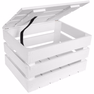 Creative Deco Grande Boite Rangement en Bois Blanc 40 x 30 x 22 cm – avec Couvercle – Boîte Cadeau Coffre Malle Vintage