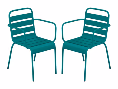 Lot de 2 fauteuils de jardin empilables en métal – Bleu canard – MIRMANDE de MYLIA