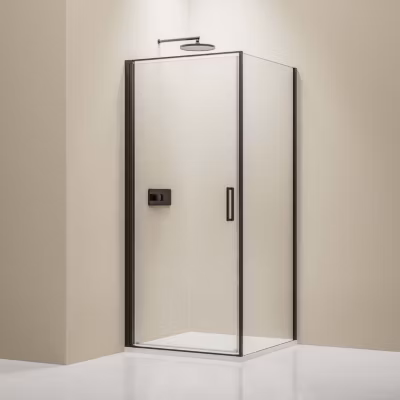 Cabine de douche d&rsquo;angle 100x100x195cm (LxPxH) verre 8mm, 1 porte battante 100cm, Profilé noir mat – NT416
