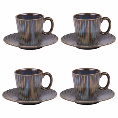 Coffret de 4 tasses à café avec sous tasses Liv bleu 22 cl