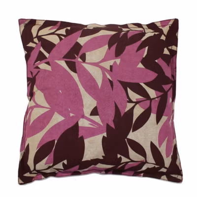Coussin en coton à imprimés feuilles violet 60×60