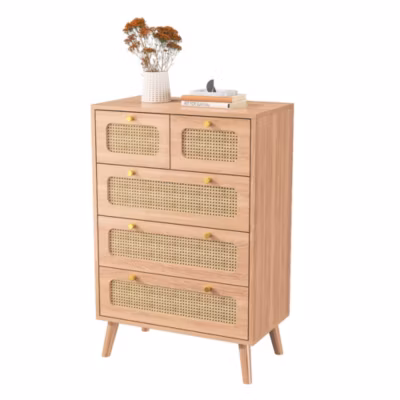 Commode en Rotin,Commode Rotin Cannage 5 Tiroirs Commode Buffet Rotin Commode Chambre Adulte Rotin