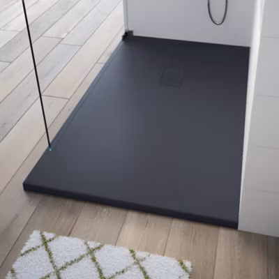 Receveur de douche Kinedo Kinesurf découpable 100X90 gris anthracite mat grainé avec grille assortie et bonde extra-plate