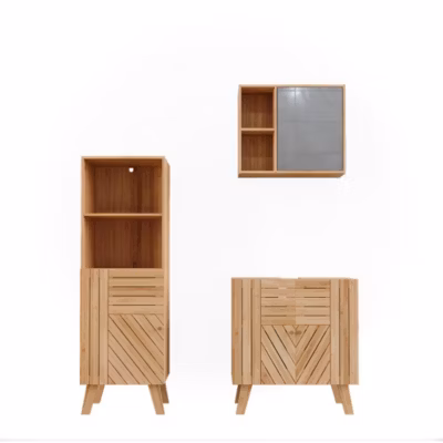 Vicco Ensemble de meubles de salle de bains Bambou 3 pièces, avec armoire de milieu