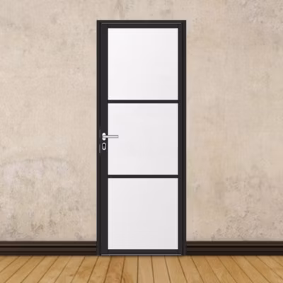 Porte battante noire H 2040 x L 730 mm – 3 verres opales horizontaux + béquille inox