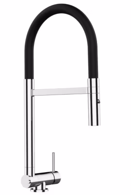 Mitigeur de cuisine Rabattable Sous Fenêtre 4,5 cm Chromé Robinet Bec Noir Orientable Et Douchette 2 Jets Détachable