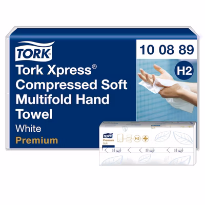 Tork Xpress Essuie-mains interfoliés doux compressés blancs H2, Premium, 2 plis, pliage en Z, absorbants, 12 x 225, 100889