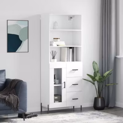 vidaXL Buffet haut Blanc 69,5x34x180 cm Bois d&rsquo;ingénierie 3189517