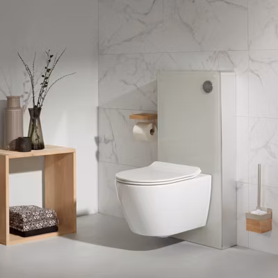 Pack WC suspendu mural en verre blanc et cuvette carénée sans bride CERES