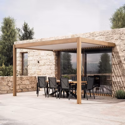 Pergola bioclimatique adossée 3x4m en aluminium bois blanc  Oviala