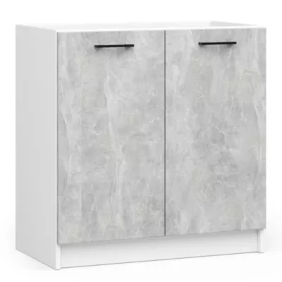 Meuble de cuisine bas pour évier OLIWIA modulable Blanc 80 cm 2 portes couleur Béton 1 étagère 80x46x82 cm