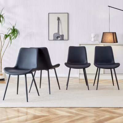 Chaise hauteur d assise 45 cm assise large rembourree revetement PU noir et pietement metal style epure